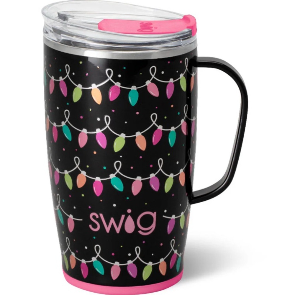 Swig Black & Pink Holiday Light Travel Mug with Handle - Picture 2 of 4